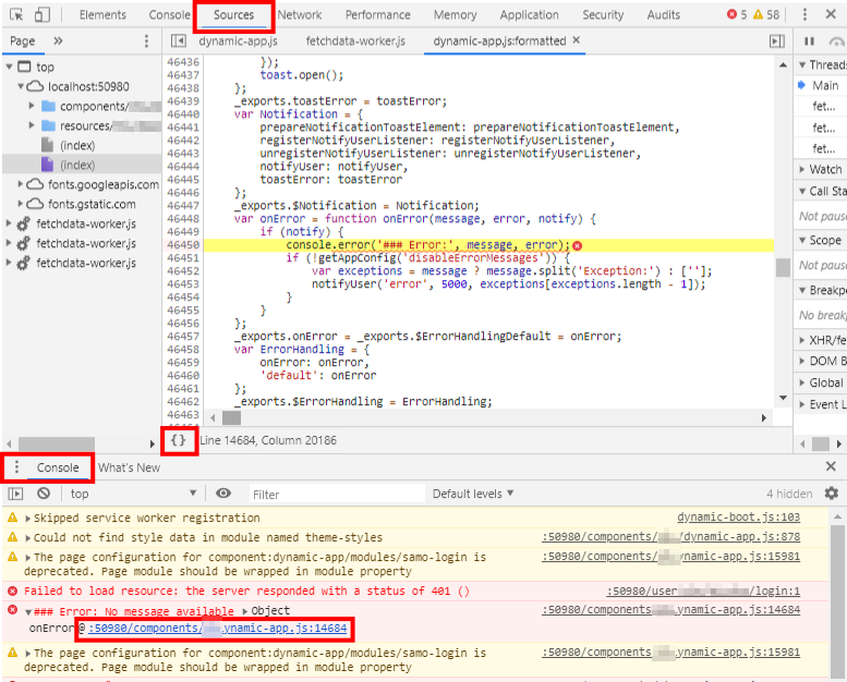 Javascript console